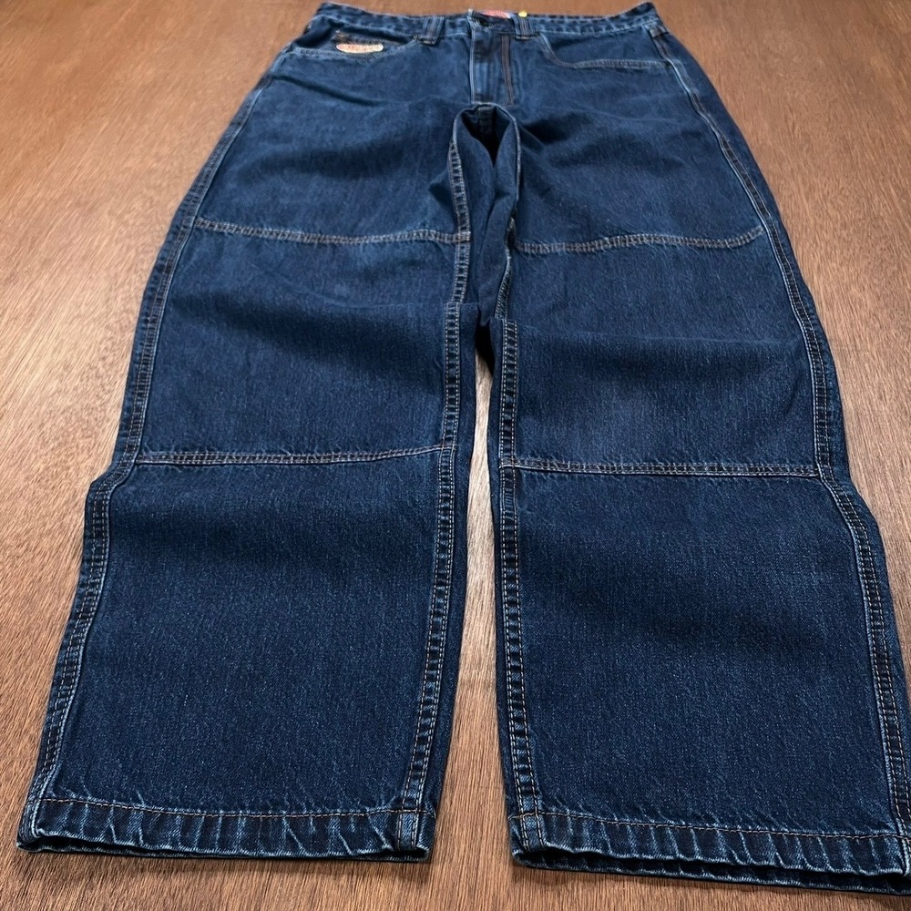 Empyre Relaxed Fit Skate Jeans 32 Dark Wash Blue Denim Double Knee 100 Cotton - Picture 9 of 11
